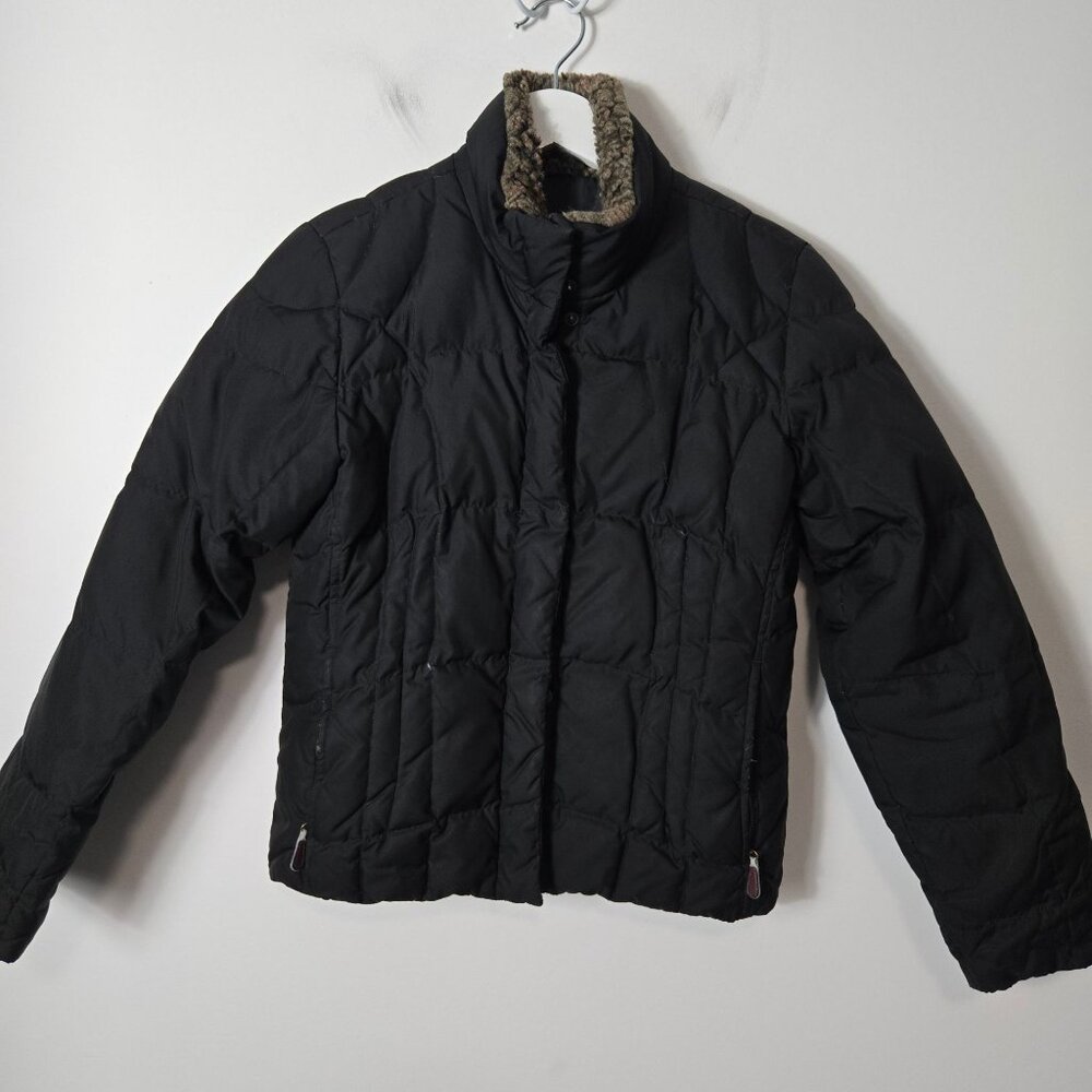 Eddie Bauer Women's Size S Goose Down Quilted Jacket Faux Fur Collar Black